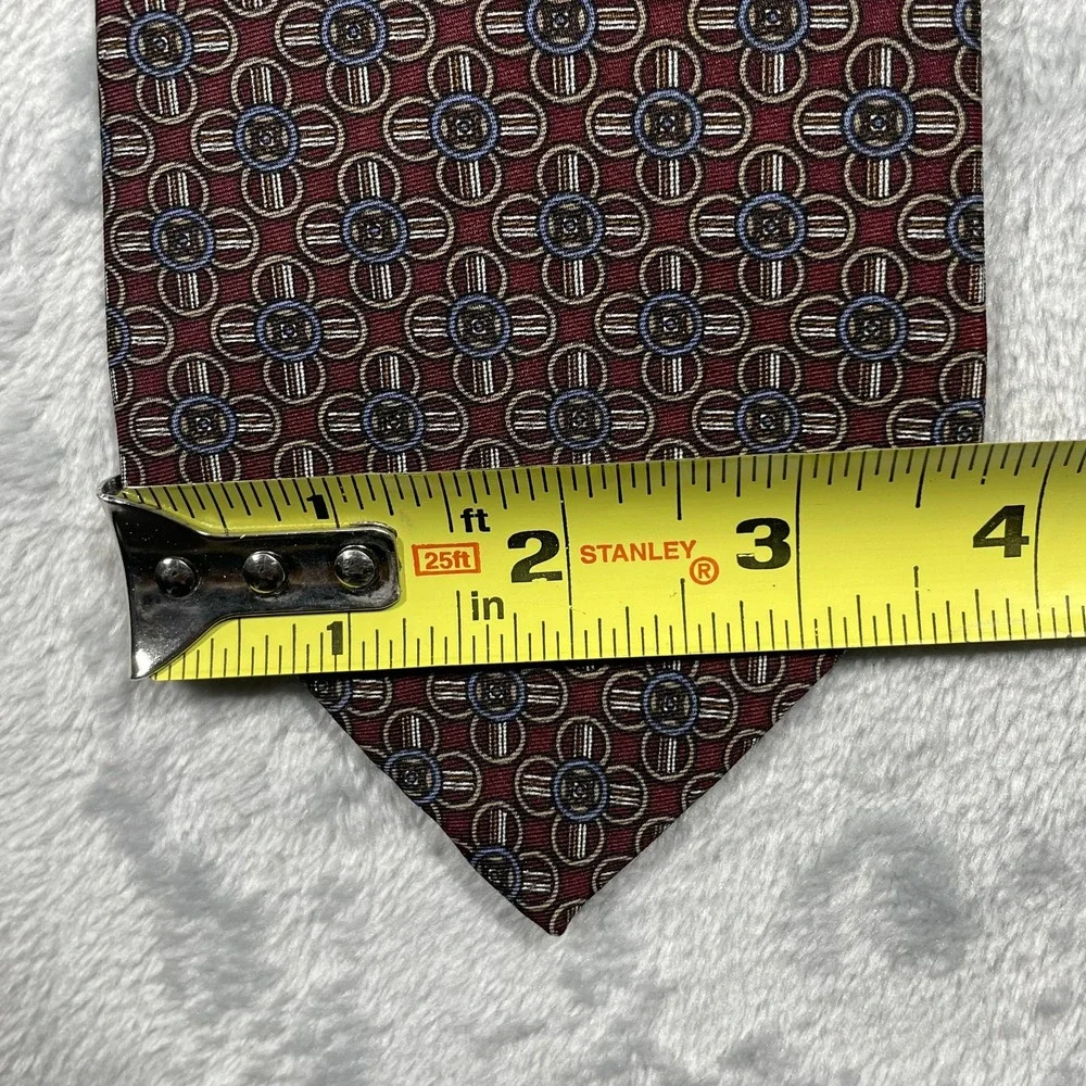 Christian Dior Monsieur Burgundy Geometric Medallion Silk Necktie Made in USA